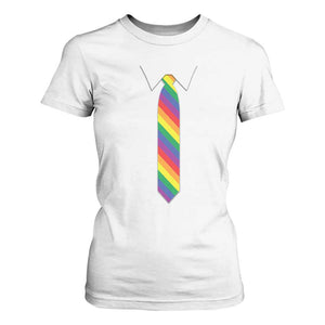 Funny Rainbow Striped Necktie T Shirt For Women LGBT Pride Support Graphic TS12 White Print Your Wear