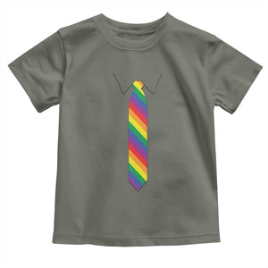 Funny Rainbow Striped Necktie Toddler T Shirt LGBT Pride Support Graphic TS12 Military Green Print Your Wear