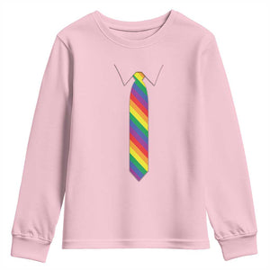 Funny Rainbow Striped Necktie Youth Sweatshirt LGBT Pride Support Graphic TS12 Light Pink Print Your Wear