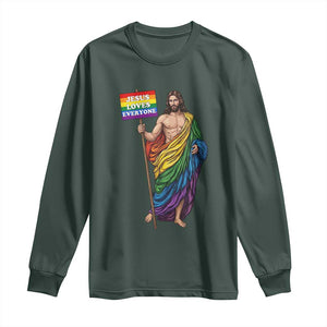 Christian LGBTQ Support Long Sleeve Shirt Jesus Loves Everyone TS12 Dark Forest Green Print Your Wear