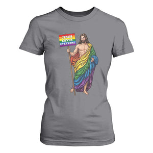 Christian LGBTQ Support T Shirt For Women Jesus Loves Everyone TS12 Charcoal Print Your Wear