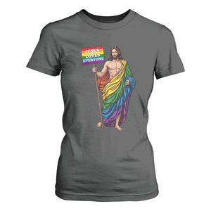 Christian LGBTQ Support T Shirt For Women Jesus Loves Everyone TS12 Dark Heather Print Your Wear