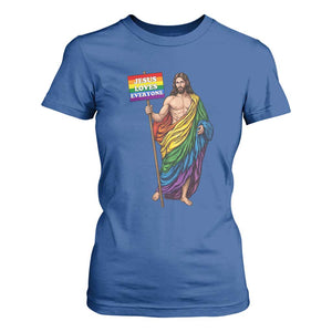Christian LGBTQ Support T Shirt For Women Jesus Loves Everyone TS12 Royal Blue Print Your Wear