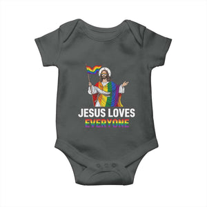 Funny Rainbow Jesus Loves Everyone Baby Onesie Religious LGBTQ Support TS12 Dark Heather Print Your Wear