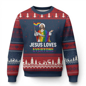 Funny Rainbow Jesus Loves Everyone Ugly Christmas Sweater Religious LGBTQ Support TS12 Navy Red Print Your Wear