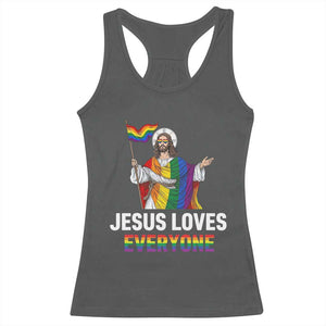 Funny Rainbow Jesus Loves Everyone Racerback Tank Top Religious LGBTQ Support TS12 Dark Heather Print Your Wear