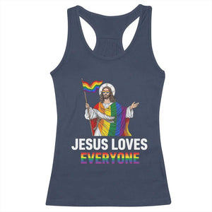 Funny Rainbow Jesus Loves Everyone Racerback Tank Top Religious LGBTQ Support TS12 Navy Print Your Wear