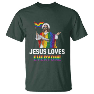 Funny Rainbow Jesus Loves Everyone T Shirt Religious LGBTQ Support TS12 Dark Forest Green Print Your Wear