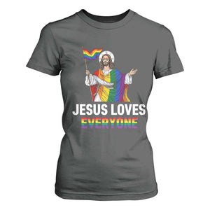 Funny Rainbow Jesus Loves Everyone T Shirt For Women Religious LGBTQ Support TS12 Dark Heather Print Your Wear