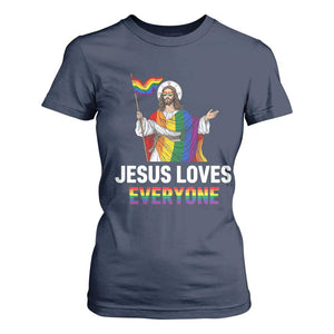Funny Rainbow Jesus Loves Everyone T Shirt For Women Religious LGBTQ Support TS12 Navy Print Your Wear