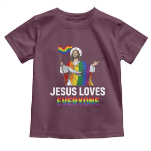 Funny Rainbow Jesus Loves Everyone Toddler T Shirt Religious LGBTQ Support TS12 Maroon Print Your Wear