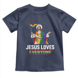 Funny Rainbow Jesus Loves Everyone Toddler T Shirt Religious LGBTQ Support TS12 Navy Print Your Wear