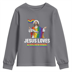 Funny Rainbow Jesus Loves Everyone Youth Sweatshirt Religious LGBTQ Support TS12 Charcoal Print Your Wear