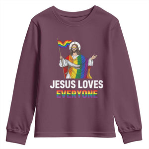 Funny Rainbow Jesus Loves Everyone Youth Sweatshirt Religious LGBTQ Support TS12 Maroon Print Your Wear