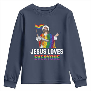 Funny Rainbow Jesus Loves Everyone Youth Sweatshirt Religious LGBTQ Support TS12 Navy Print Your Wear