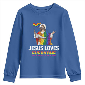 Funny Rainbow Jesus Loves Everyone Youth Sweatshirt Religious LGBTQ Support TS12 Royal Blue Print Your Wear
