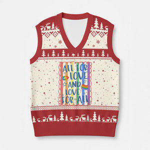 All For Love And Love For All V-Neck Knit Sweater Vest Pride Month LGBT Support TS12 Beige Red Print Your Wear