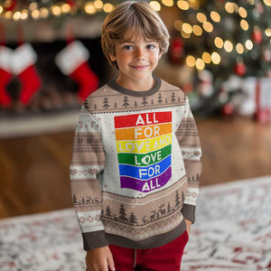 Vintage All For Love And Love For All Ugly Christmas Sweater Pride Month Rainbow Graphic