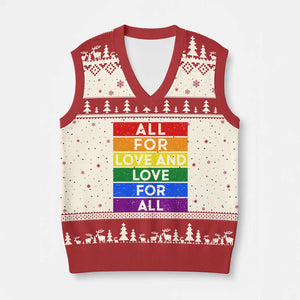 Vintage All For Love And Love For All V-Neck Knit Sweater Vest Pride Month Rainbow Graphic TS12 Beige Red Print Your Wear