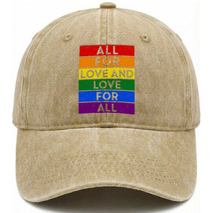 Vintage All For Love And Love For All Washed Cotton Baseball Cap Pride Month Rainbow Graphic TS12 Print Your Wear