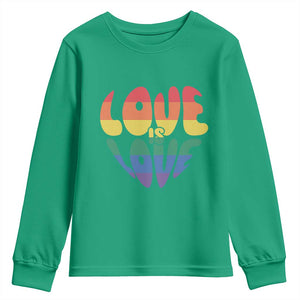 Love Is Love LGBTQ Pride Youth Sweatshirt Rainbow Flag Community TS12 Irish Green Print Your Wear