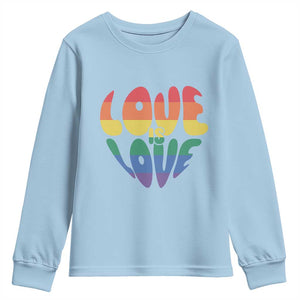 Love Is Love LGBTQ Pride Youth Sweatshirt Rainbow Flag Community TS12 Light Blue Print Your Wear