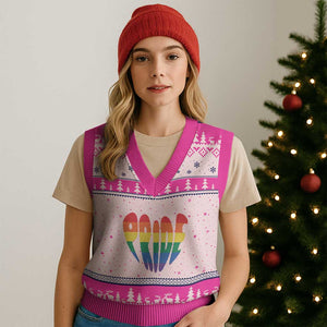 Rainbow Heart Pride V-Neck Knit Sweater Vest LGBTQ Support Graphic TS12 Hot Pink Print Your Wear