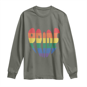 Rainbow Heart Pride Long Sleeve Shirt LGBTQ Support Graphic TS12 Military Green Print Your Wear