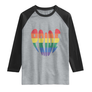 Rainbow Heart Pride Raglan Shirt LGBTQ Support Graphic TS12 Heather Gray Black Print Your Wear