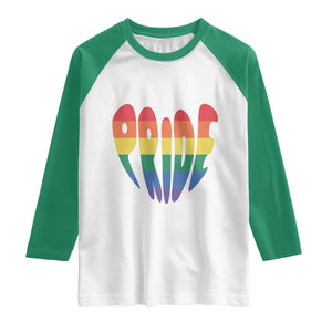 Rainbow Heart Pride Raglan Shirt LGBTQ Support Graphic TS12 White Kelly Green Print Your Wear