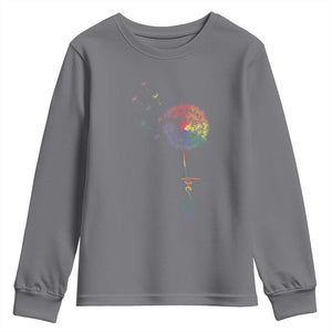 Be You LGBT Rainbow Dandelion Youth Sweatshirt Pride Month Support TS12 Charcoal Print Your Wear