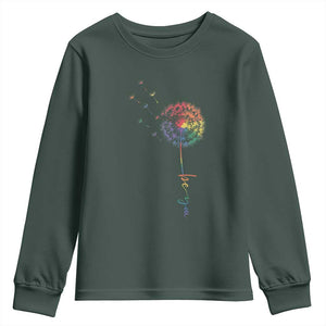 Be You LGBT Rainbow Dandelion Youth Sweatshirt Pride Month Support TS12 Dark Forest Green Print Your Wear