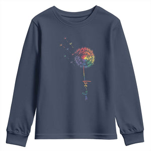 Be You LGBT Rainbow Dandelion Youth Sweatshirt Pride Month Support TS12 Navy Print Your Wear