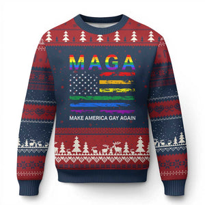Make America Gay Again LGBTQ Pride Ugly Christmas Sweater Funny Political Pride Graphic TS12 Navy Red Print Your Wear