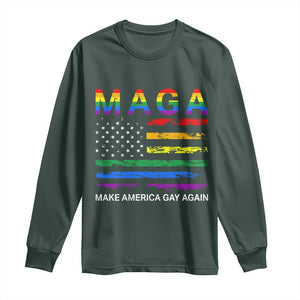 Make America Gay Again LGBTQ Pride Long Sleeve Shirt Funny Political Pride Graphic TS12 Dark Forest Green Print Your Wear