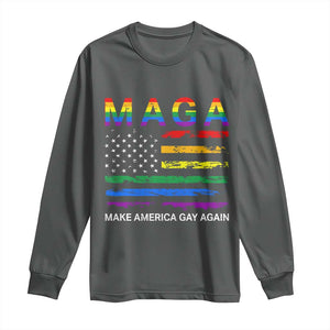 Make America Gay Again LGBTQ Pride Long Sleeve Shirt Funny Political Pride Graphic TS12 Dark Heather Print Your Wear