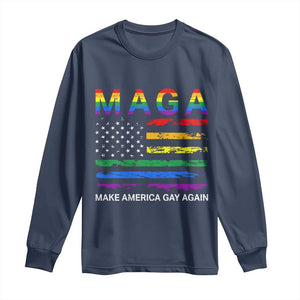 Make America Gay Again LGBTQ Pride Long Sleeve Shirt Funny Political Pride Graphic TS12 Navy Print Your Wear