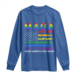 Make America Gay Again LGBTQ Pride Long Sleeve Shirt Funny Political Pride Graphic TS12 Royal Blue Print Your Wear