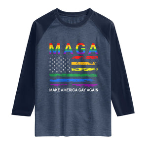 Make America Gay Again LGBTQ Pride Raglan Shirt Funny Political Pride Graphic