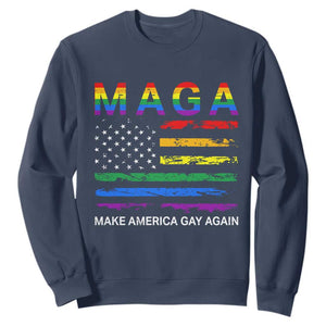 Make America Gay Again LGBTQ Pride Sweatshirt Funny Political Pride Graphic TS12 Navy Print Your Wear