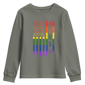 Rainbow RN Ally Pride Month Youth Sweatshirt LGBTQ Healthcare Worker TS12 Military Green Print Your Wear