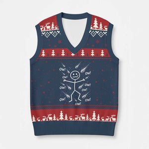 Funny Stick Figure Meteor Shower V-Neck Knit Sweater Vest Cosmic Joke