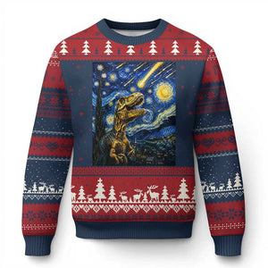 Dinosaur Starry Night Meteor Shower Ugly Christmas Sweater Astronomy Lover Gift