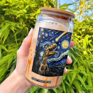 Dinosaur Starry Night Meteor Shower Glass Can Astronomy Lover Gift