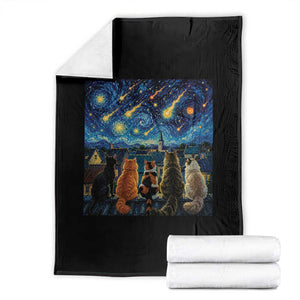 Starry Night Cats Watching Meteors Throw Blanket Astronomy Lover Gift