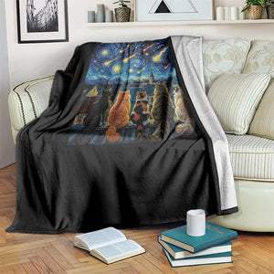 Starry Night Cats Watching Meteors Throw Blanket Astronomy Lover Gift