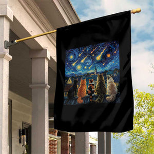Starry Night Cats Watching Meteors Garden Flag Astronomy Lover Gift