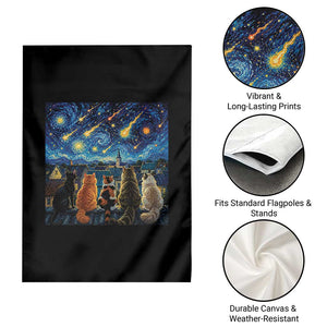 Starry Night Cats Watching Meteors Garden Flag Astronomy Lover Gift