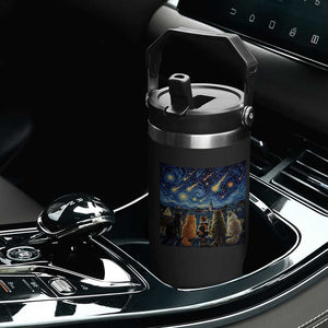 Starry Night Cats Watching Meteors Flip Straw Tumbler Astronomy Lover Gift