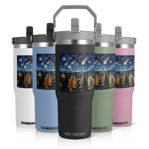 Starry Night Cats Watching Meteors Flip Straw Tumbler Astronomy Lover Gift